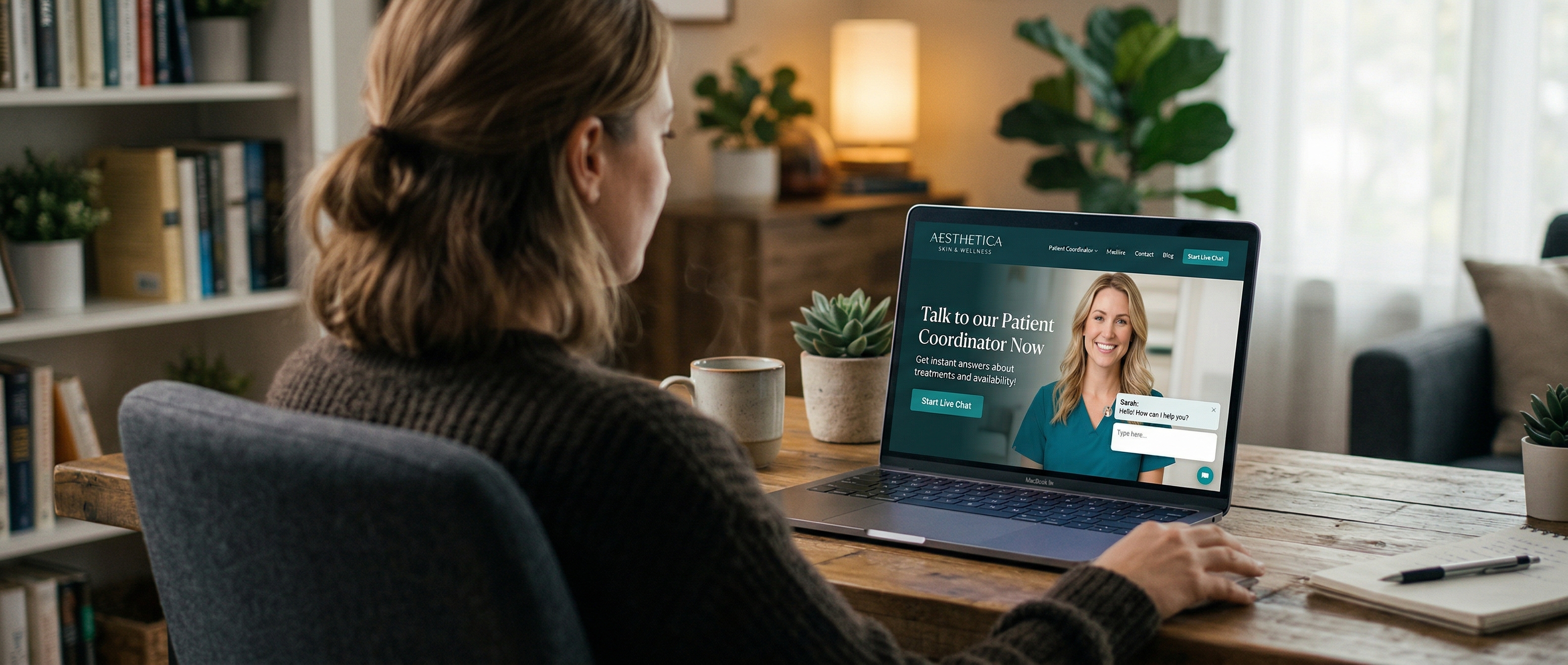 AI Patient Engagement — patient browsing aesthetic practice website with AI coordinator